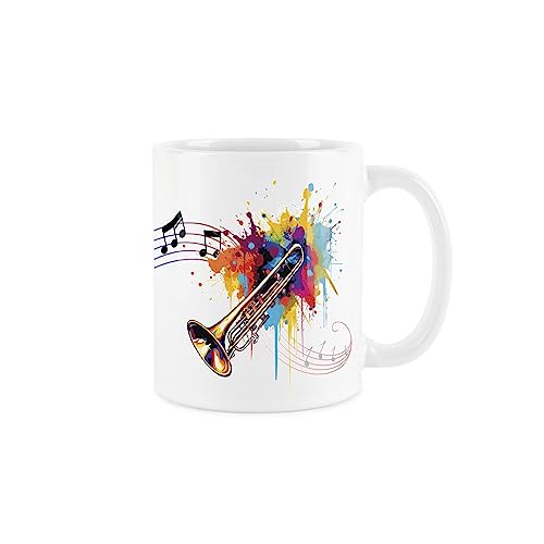 Purely Home Tasse mit Posaune, buntes Musikinstrument, abstrakt, weißer Tee, Kaffee, Geschenk, Keramik, 325 ml Purely Home Tasse mit Posaune, buntes Musikinstrument, abstrakt, weißer Tee, Kaffee, Geschenk, Keramik, 325 ml von Purely Home