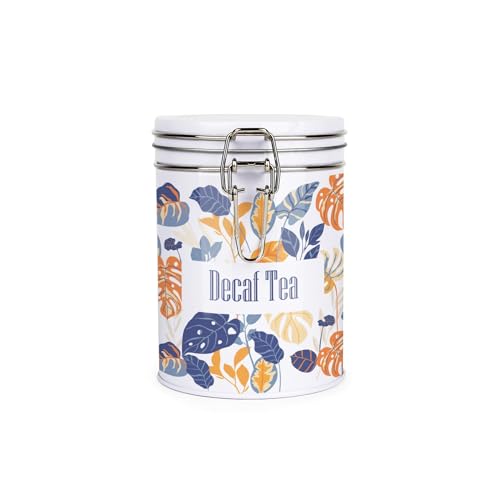 Purely Home Teedose für entkoffeinierten Tee, tropische Orangenblätter, weißer Metall-Clip-Deckel, Küche, Lebensmittelbehälter, 700 ml (13 x 9,5 cm) von Purely Home