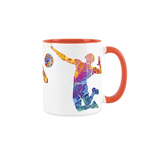 Purely Home Volleyball Tasse - Sportbecher Abstrakter Lackeffekt - Orange Tasse Kaffee Tee Geschenk für Sportliebhaber von Purely Home