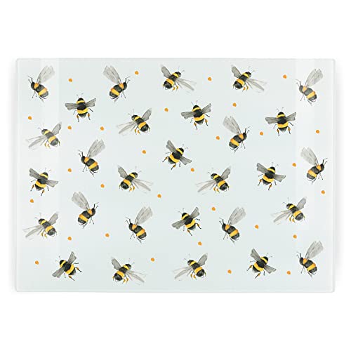 Schneidebrett mit Bienen-Motiv, gehärtetes Glas, geriffelt, 39 x 28,5 cm von Purely Home