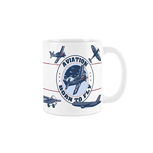 Vintage Transport Range – Tasse mit Luftfahrt und Flugzeugen – weißer Kaffee-/Tee-Geschenk von Purely Home