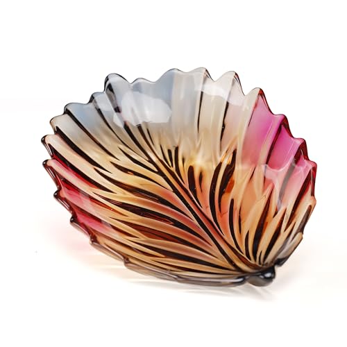 Puremagics Kreative, bunte handbemalte Kristallglas-Blattform, dekorative Schale, 31 cm Durchmesser, Obst-Display und Küchentisch. von Puremagics