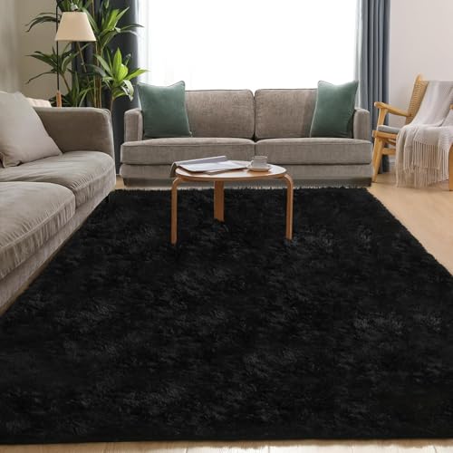 Puremy Wohnzimmerteppich, Hochflor Teppiche Wohnzimmer Deko Flauschiger Weich Waschbarer & Anti-Rutsch Modern Shaggy Groß Teppich für Schlafzimmer, Kinderzimmer, 200x280cm, Schwarz von Puremy