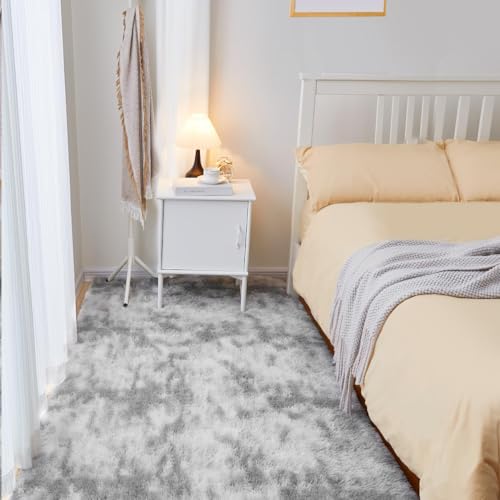 Puremy Teppich Läufer Flauschiger Hochflor, Wohnzimmerteppich Shaggy Flur Modern Weich Teppiche für Gänge/Bettvorleger Matte/Deko/Schlafzimmer/Kinderzimmer, 80x150cm, Tie-Dye Hellgrau von Puremy