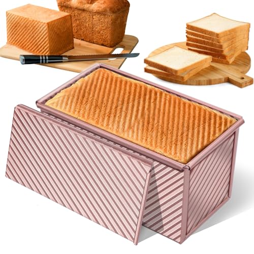 PuretéavHom Brotbackformen Brot Toast Brotbackform 550G Teig Brotbackform mit Deckel Kastenform Brot Backen Roségold Toastbrot Backform Antihaft für Laibe Kuchen Gebäck (20,8x12x11cm) von PuretéavHom