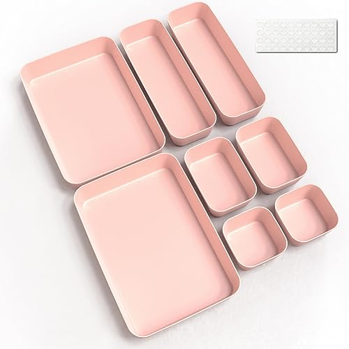 Schubladen Organizer Box 8Stk Organizer Schubladen Ordnungssystem Küche Badezimmer Kosmetik Gewürz Aufbewahrung Organisation Drawer Kunststoff Büro Schreibtisch Trenner mit Silikonmatten (Rosa) von PuretéavHom