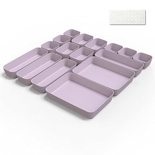 Schubladen Organizer Box Organizer Schubladen Ordnungssystem 16Stk Küche Badezimmer Kosmetik Gewürz Aufbewahrung Organisation Drawer Kunststoff Büro Schreibtisch Trenner mit Silikonmatten(Hellviolett) von PuretéavHom