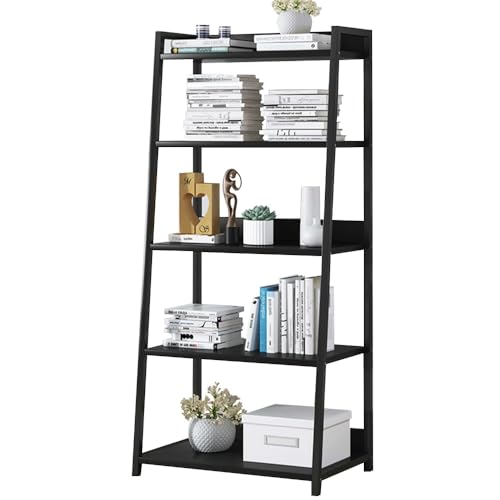 5-stufiges Metall-Bücherregal, luxuriöses, bodenstehendes Bücherregal, Bücherregal mit hoher Kapazität, einfach zu montieren, mit rutschfestem Fußpolster, for Wohnzimmer, Büro ( Color : Black , Size : von PurezmMoto