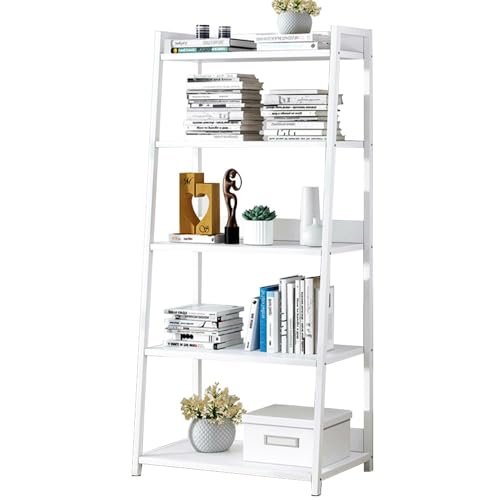 5-stufiges Metall-Bücherregal, luxuriöses, bodenstehendes Bücherregal, Bücherregal mit hoher Kapazität, einfach zu montieren, mit rutschfestem Fußpolster, for Wohnzimmer, Büro ( Color : White , Size : von PurezmMoto