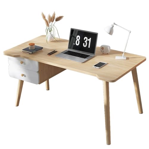 Luxuriöser, einfacher Computertisch mit 2 Schubladen, Heim-Gaming-Schreibtisch aus Holz, robuster PC-Schreibtisch, einfach zu montieren, for das Heimbüro ( Color : Wooden , Size : 100x50x72cm ) von PurezmMoto