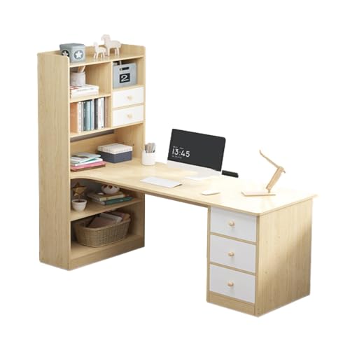 Luxuriöser Computertisch, Arbeitstisch mit Schublade, Arbeitsschreibtisch mit großer Kapazität, einfach zu montierender Büroschreibtisch mit Aufbewahrungsbücherregal, for das Heimbüro ( Color : Wooden von PurezmMoto