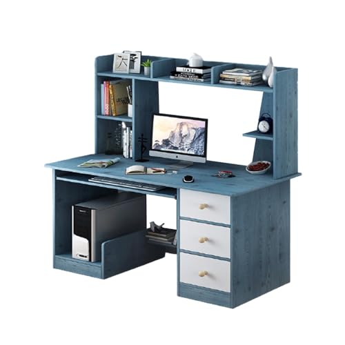 Luxuriöser Computertisch aus Holz, Büroschreibtisch, Schreibtisch mit Ablageflächen und Schublade, einfach zu montierender PC-Schreibtisch for das Heimbüro ( Color : Blue , Size : 120x42x132cm ) von PurezmMoto