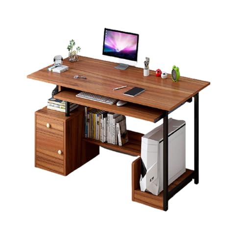 PurezmMoto Luxuriöser Gaming-Schreibtisch, Computertisch, Holz-Büroschreibtisch, einfach zu montierender Schreibtisch mit Schublade und verschiebbarer Tastaturablage, for das Heimbüro (Color : Brown) von PurezmMoto