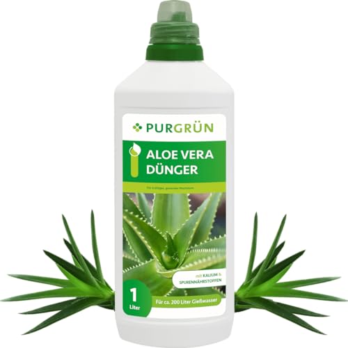 Purgrün® Aloe-Vera-Dünger 1 Liter – Spurennährstoffe für gesundes Wachstum – Extra Kalium fördert die Widerstandskraft – Ergiebiges Konzentrat für 200 Liter Gießwasser – Premium-Flüssigdünger Purgrün® Aloe-Vera-Dünger 1 Liter – Spurennährstoffe für gesundes Wachstum – Extra Kalium fördert die Widerstandskraft – Ergiebiges Konzentrat für 200 Liter Gießwasser – Premium-Flüssigdünger von Purgrün