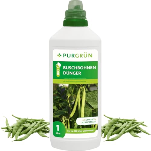 Purgrün® Bio-Buschbohnen-Dünger 1 Liter – Organische Rezeptur – Premium-Flüssigdünger – NPK 4+1+7 – Mit Algenextrakt & Vinasse – Extra Kalium für eine reiche Ernte – Ohne tierische Inhaltsstoffe von Purgrün