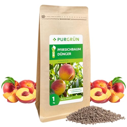 Purgrün Bio Pfirsichbaum Dünger | Krümelgranulat 6+3+8 mit 2% Magnesium | Mineralisch für saftig süße Pfirsiche | Für Obstbäume geeignet | 1kg von Purgrün
