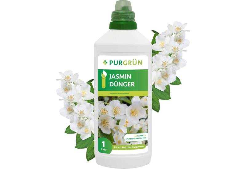 Purgrün Blumendünger Purgrün Jasmin Dünger, NPK 8+8+6, Guano, 1 Liter, Flüssigdünger, Schnelle Wirkung für kräftiges Wachstum von Purgrün
