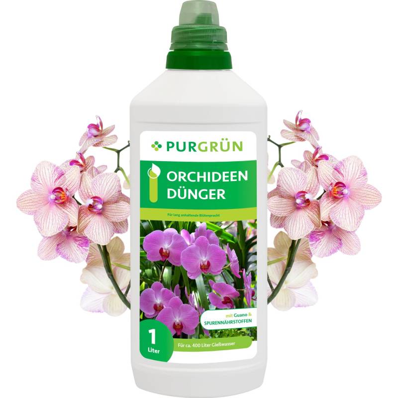 Purgrün Blumendünger Purgrün Orchideen Dünger, NPK 3+5+7, für Blütenpracht, 1L, Flüssigdünger, Gesunde Wurzeln durch optimalen Phosphoranteil von Purgrün