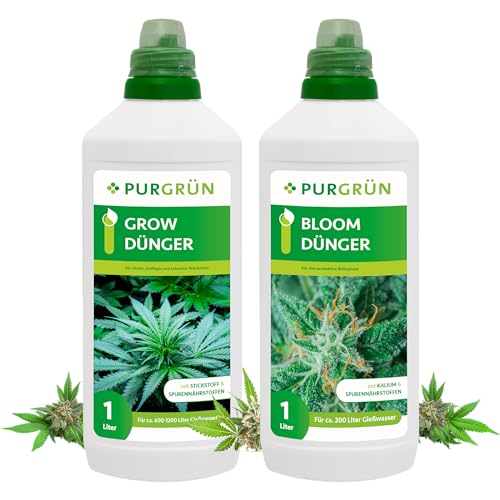 Purgrün Cannabis Dünger Set | Grow & Bloom Kombo | Vollspektrum Nährstoffe für Hanf Wachstum & Blüte | Für ertragreiche Cannabisernten | Mineralische Formel | 2 x 1 Liter von Purgrün