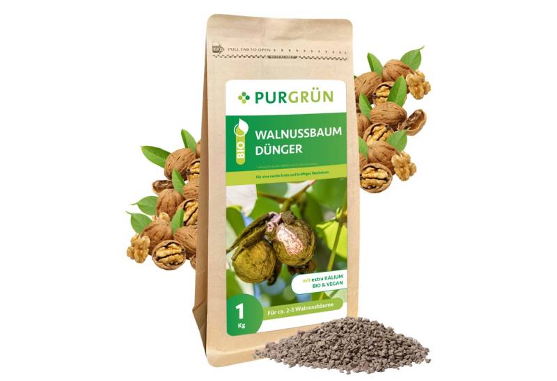 Purgrün Gartendünger Purgrün Bio Walnussbaum Dünger, NPK 6+3+8, Magnesium, 1 kg, Bio-Krümelgranulat, Natürliche Langzeitwirkung von Purgrün