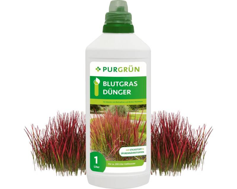 Purgrün Gartendünger Purgrün Blutgras Dünger, NPK 10+4+6, Widerstandskraft, 1L, Flüssigdünger, Mit allen wichtigen Haupt- und Spurennährstoffen von Purgrün