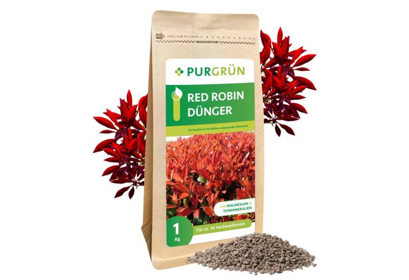 Purgrün Gartendünger Purgrün Red Robin Dünger, NPK 5+4+6, für grüne Blätter, 1 kg, Krümelgranulat, Extra Kalium für kräftiges, robustes Wachstum von Purgrün