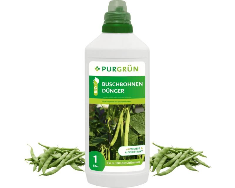 Purgrün Gemüsedünger Purgrün Bio Buschbohnen Dünger, NPK 4+1+7, Algenextrakt, 1 Liter, Flüssigdünger, extra Kalium für einen hohen Ertrag von Purgrün