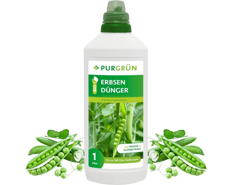Purgrün Gemüsedünger Purgrün Bio Erbsen Dünger, NPK 4+1+7, Algenextrakt, 1 Liter, Flüssigdünger, extra Kalium für knackige, frische Erbsen von Purgrün