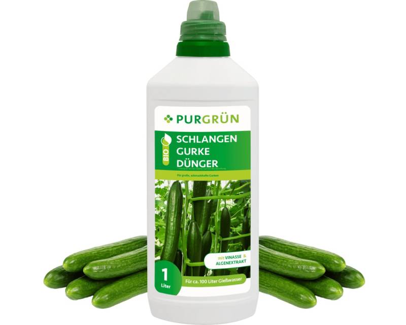 Purgrün Gemüsedünger Purgrün Bio Schlangengurke Dünger, NPK 4+1+7, Algenextrakt, 1 Liter, Flüssigdünger, extra Kalium für pralle, grüne Schlangengurken von Purgrün