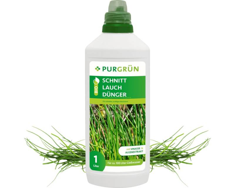 Purgrün Kräuterdünger Purgrün Bio Schnittlauch Dünger, NPK 4+1+7, Algenextrakt, 1 Liter, Flüssigdünger, extra Kalium erhöht die Widerstandskraft von Purgrün