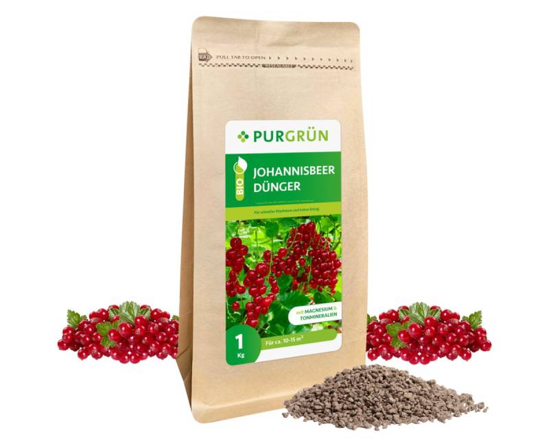 Purgrün Obstdünger Purgrün Bio Johannisbeer Dünger, NPK 6+3+8, Magnesium, 1 kg, Bio-Krümelgranulat, Natürliche Sofort- und Langzeitwirkung von Purgrün