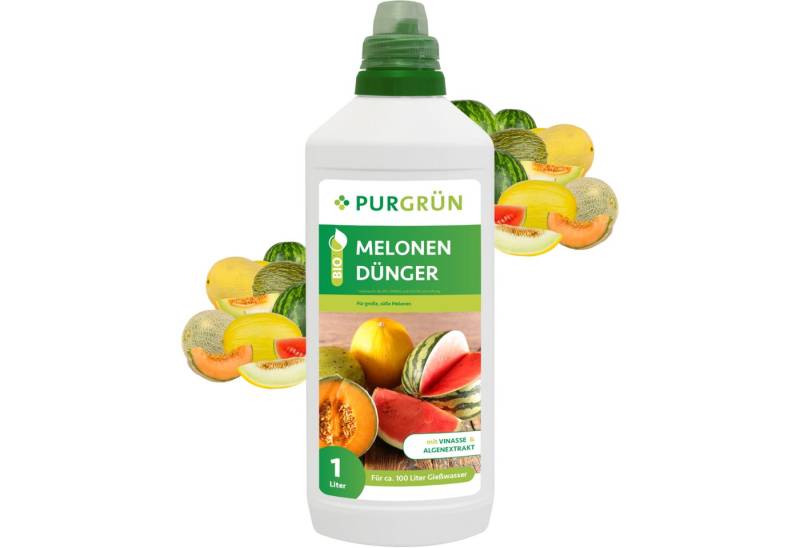 Purgrün Obstdünger Purgrün Bio Melonen Dünger, NPK 4+1+7, Algenextrakt, 1 Liter, Flüssigdünger, extra Kalium für große Melonen von Purgrün