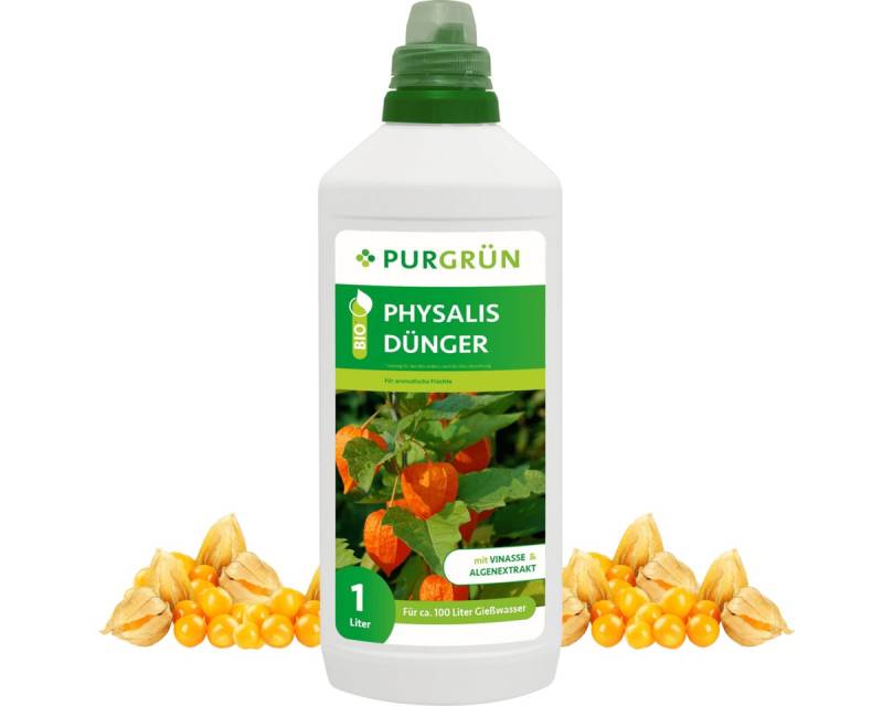 Purgrün Obstdünger Purgrün Bio Physalis Dünger, NPK 4+1+7, Algenextrakt, 1 Liter, Flüssigdünger, extra Kalium für eine hohe Widerstandskraft von Purgrün