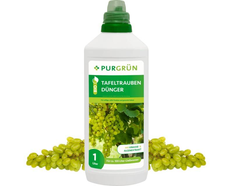 Purgrün Obstdünger Purgrün Bio Tafeltrauben Dünger, NPK 4+1+7, Algenextrakt, 1 Liter, Flüssigdünger, extra Kalium für süße, reife Tafeltrauben von Purgrün
