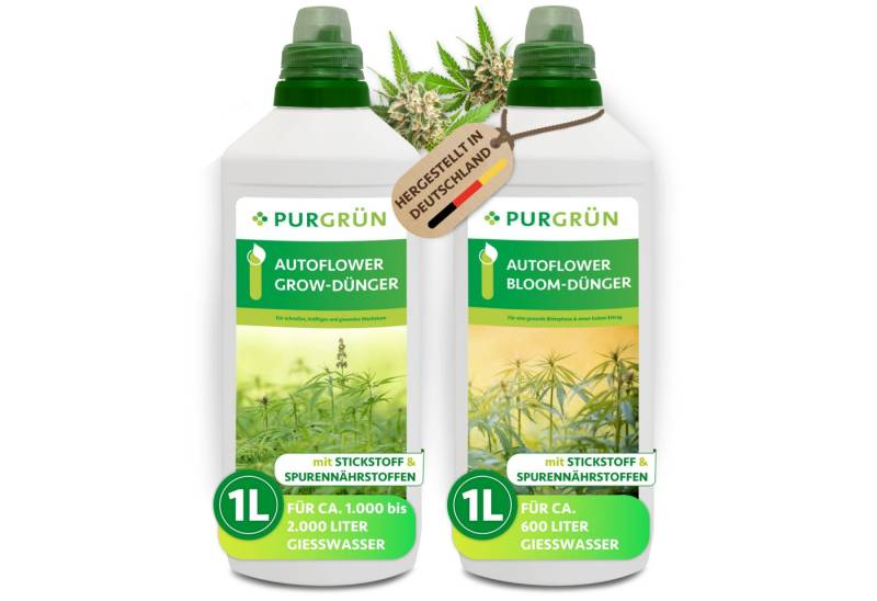 Purgrün Pflanzendünger Purgrün Autoflower Dünger Set, Nährstoffe für Wachstum, 2 x 1 Liter, Flüssigdünger, 2-St., Steigert die Blütenbildung & den Ernteertrag Purgrün Pflanzendünger Purgrün Autoflower Dünger Set, Nährstoffe für Wachstum, 2 x 1 Liter, Flüssigdünger, 2-St., Steigert die Blütenbildung & den Ernteertrag von Purgrün