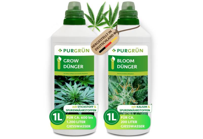 Purgrün Pflanzendünger Purgrün Cannabis-Dünger-Set, Flüssigdünger, Cannabis, 2 x 1 L, Flüssigdünger, Steigert den Ertrag der Ernte – Indoor & Outdoor von Purgrün