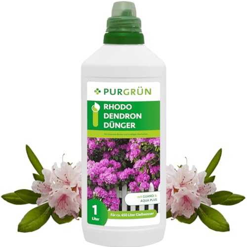 Purgrün Rhododendron Dünger | Mineralisch | Flüssig, 8+8+6 NPK | Fördert gesundes Wachstum & prächtige Blüten | Mit Guano & Aqua Plus | 1 Liter von Purgrün