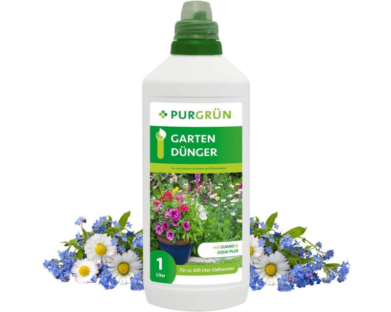 Purgrün Universaldünger Purgrün Gartendünger, NPK 8+8+6, Guano & Aqua Plus, 1L, Flüssigdünger, Fördert die Wasseraufnahme mit Aqua Plus von Purgrün