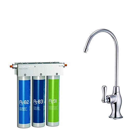 Puricom FT-LINE 3. Aktivkohle-Wasserfilter-System mit UF-Filtration mit Einweg Wasserhahn Oslo Chrom inkl. Anschlusset von Puricom