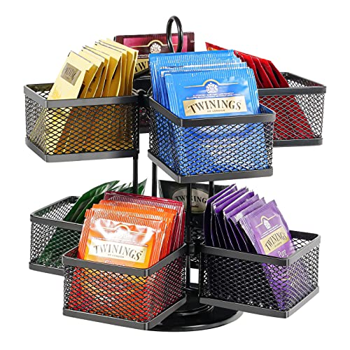 Puricon 2 Etagen Drehbar Teebox Teebeutel Organizer, Abnehmbar Teekiste mit 8 Fächern Teebeutel Teehalter, Teebeutelboxen aus Metall, Teeaufbewahrung Tee Aufbewahrungsbox für Tee Beutel Box -Schwarz von Puricon