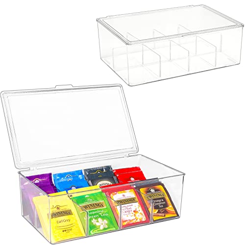 Puricon 2 Stück Teebox 16 Fächer, Stackable Teebeutel Teehalter mit Deckel, Tee Aufbewahrungsbox Teebeutelboxen aus Kunststoff, Luftdicht Teeaufbewahrung für Kaffeepads Organizer Box -Transparent von Puricon