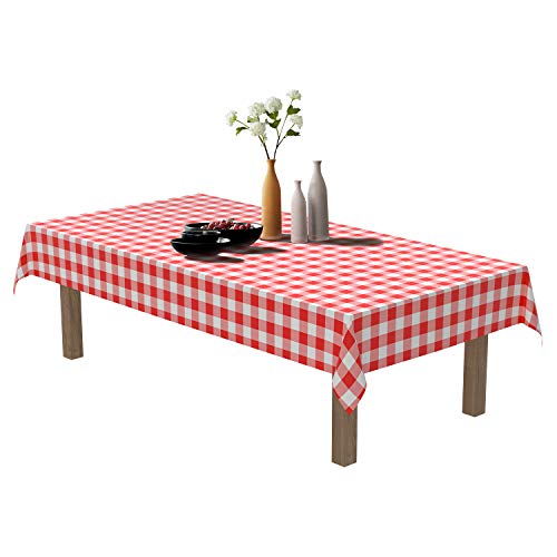 Puricon 6 Stück Einweg Tischdecke aus Kunststoff 137 x 274 cm, Premium Rechteckige Tischabdeckung Gartentischdecke für Gastronomie, Feste, Party, Hochzeiten oder Haushalt -Rotes Plaid von Puricon