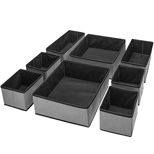 Puricon 8er-Set Aufbewahrungsbox Stoff Schubladen-Organizer/Ordnungssystem für Kleidung faltbare Aufbewahrungskisten Set Boxen für Kleiderschrank Schlafzimmer -Grau von Puricon