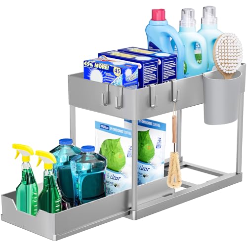 Puricon Unter Waschbecken Regal, 2 Etagen Standregal Küche Arbeitsplatte Regal Organizer, Mehrfunktional Küchenregal Gewürzregal Unterschrankregal Spülschrankregal -Grau Puricon Unter Waschbecken Regal, 2 Etagen Standregal Küche Arbeitsplatte Regal Organizer, Mehrfunktional Küchenregal Gewürzregal Unterschrankregal Spülschrankregal -Grau von Puricon