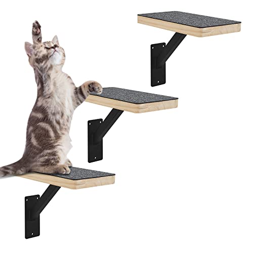 Purife Große Katzen-Wandstufen (3 Stück) – X-Sturke-Metallunterstützung Katzenkletterregale, Indoor-Katzenwandmöbel & Sitzstange, Katzen-Hängematte-Bett, Katzen-Leiter Treppe zum Springen – einfach zu installieren von Purife
