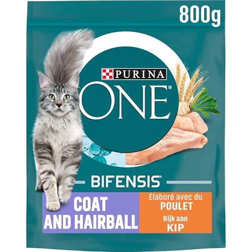 PURINA ONE BIFENSIS Coat & Hairball Katzenfutter trocken, reich an Huhn, 6er Pack (6 x 800g) von PURINA ONE