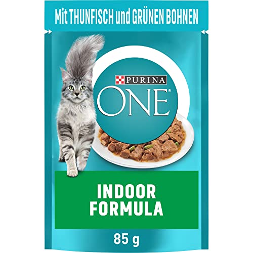 PURINA ONE Indoor Formula Katzenfutter nass, zarte Stückchen in Sauce für Hauskatzen, mit Thunfisch, 26er Pack (26 x 85g) von PURINA ONE