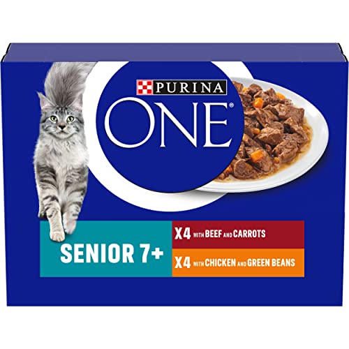 Purina ONE Senior 7+ Katzenfutter Huhn und Rind, 8 x 85g, transparent von PURINA ONE