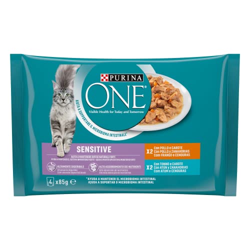 PURINA ONE Feuchte Katze Filellini in Sauce Sensitive mit Huhn und Karotten, mit Thunfisch und Karotten – 48 Beutel à 85 g (12 Packungen mit 4 x 85 g) PURINA ONE Feuchte Katze Filellini in Sauce Sensitive mit Huhn und Karotten, mit Thunfisch und Karotten – 48 Beutel à 85 g (12 Packungen mit 4 x 85 g) von PURINA ONE