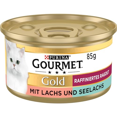 Gourmet Gold Raffiniertes Ragout Duetto Katzenfutter nass, Lachs und Seelachs, 12er Pack (12 x 85g) von GOURMET